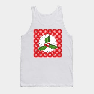 Holly Berry on Red White Snowflakes Pattern Tank Top